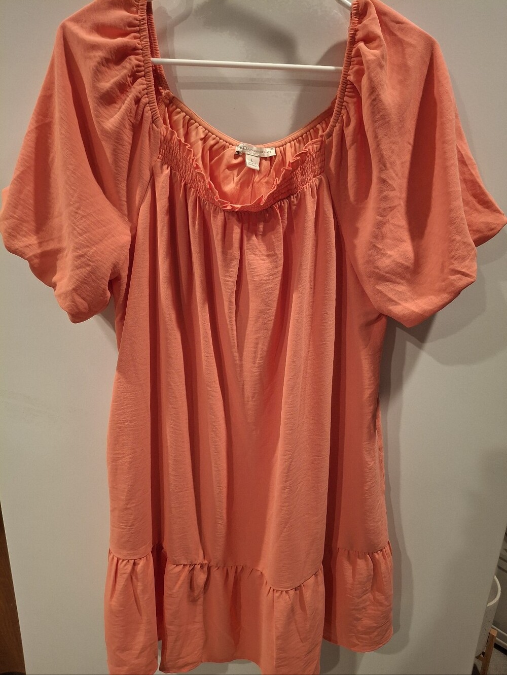 Women's Coral Puff Sleeve Peasant Dress